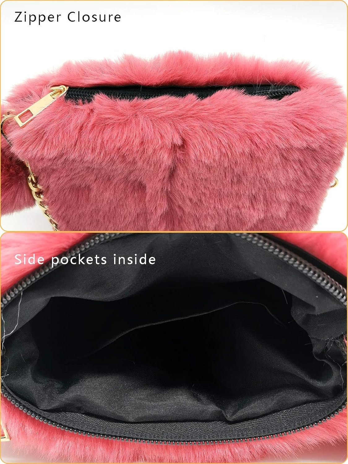 Fluffy Faux Fur Crossbody Bag for Women – Cute Small Purse with Chain Strap, Plush Evening Handbag & Makeup Bag