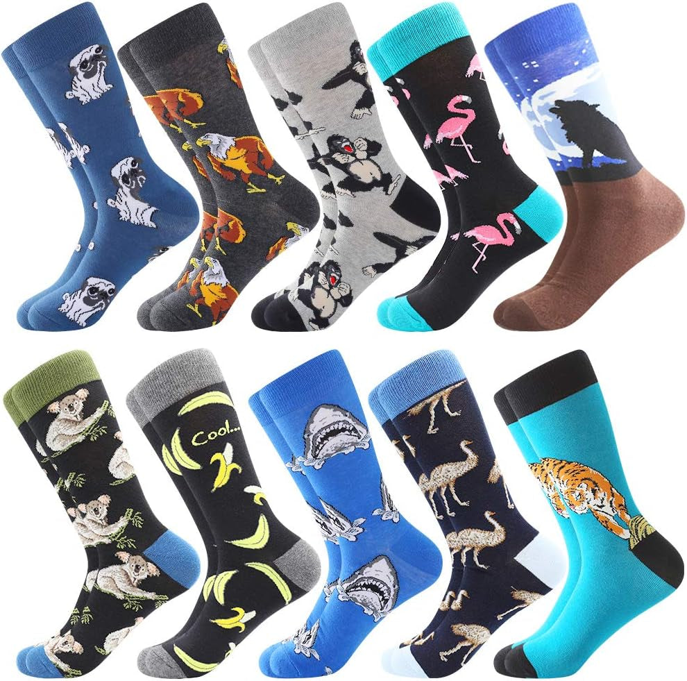 Mens Dress Socks Fun Funny Colorful Crazy Crew Dress Socks for Men 8-12