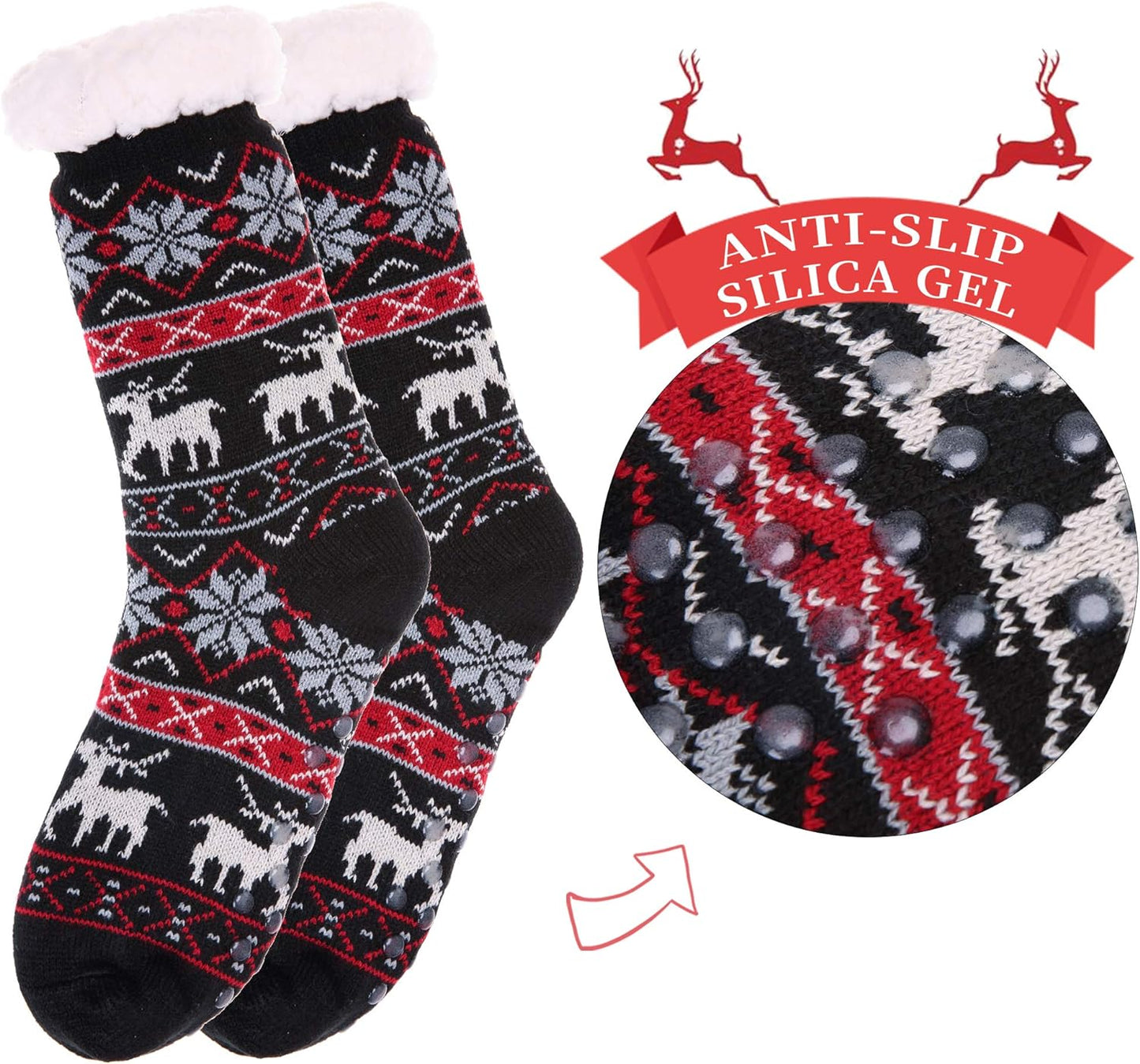 Slipper Socks for Women with Grippers, Winter Warm Fuzzy Indoor Christmas Gifts Socks