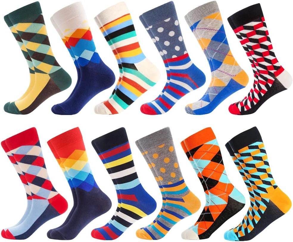 Mens Dress Socks Fun Funny Colorful Crazy Crew Dress Socks for Men 8-12