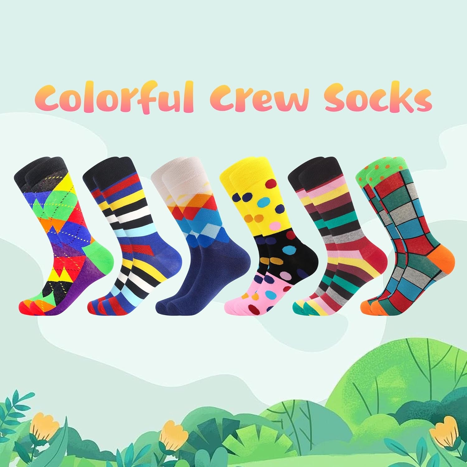 Mens Dress Socks Fun Funny Colorful Crazy Crew Dress Socks for Men 8-12