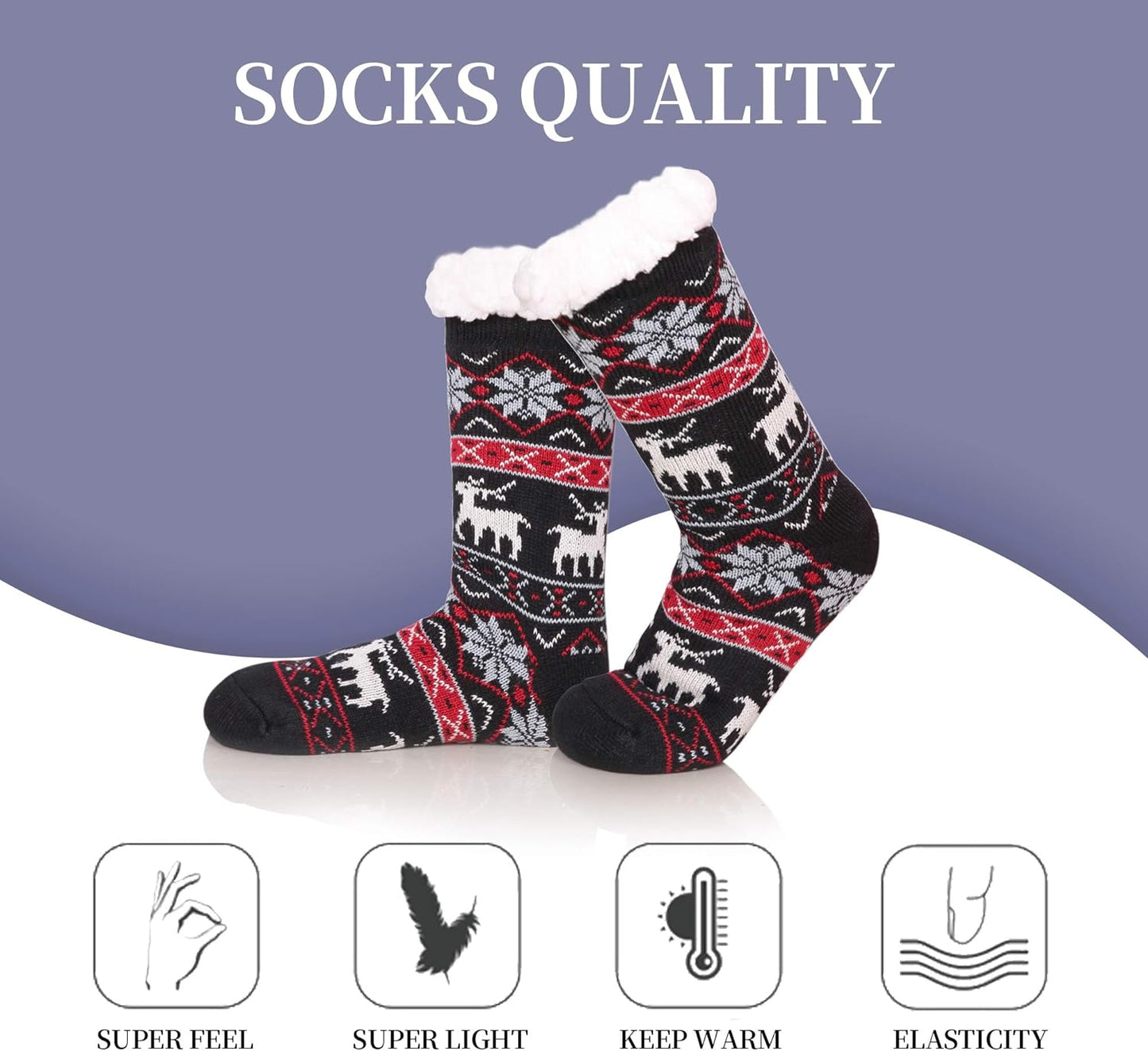 Slipper Socks for Women with Grippers, Winter Warm Fuzzy Indoor Christmas Gifts Socks
