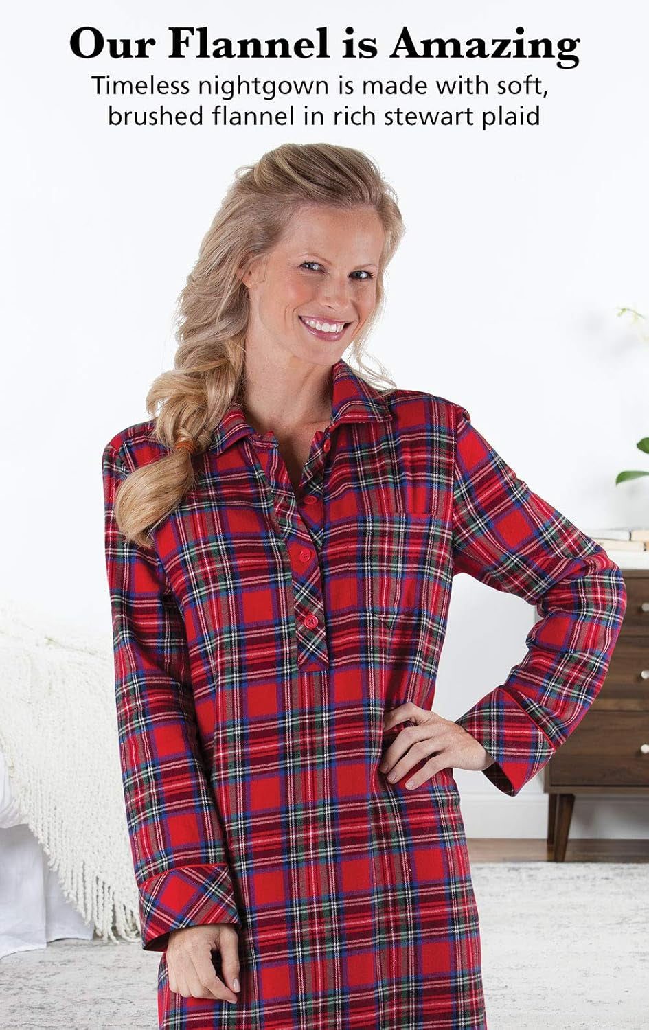 Long Flannel Nightgown - Women Nightgown, Plaid