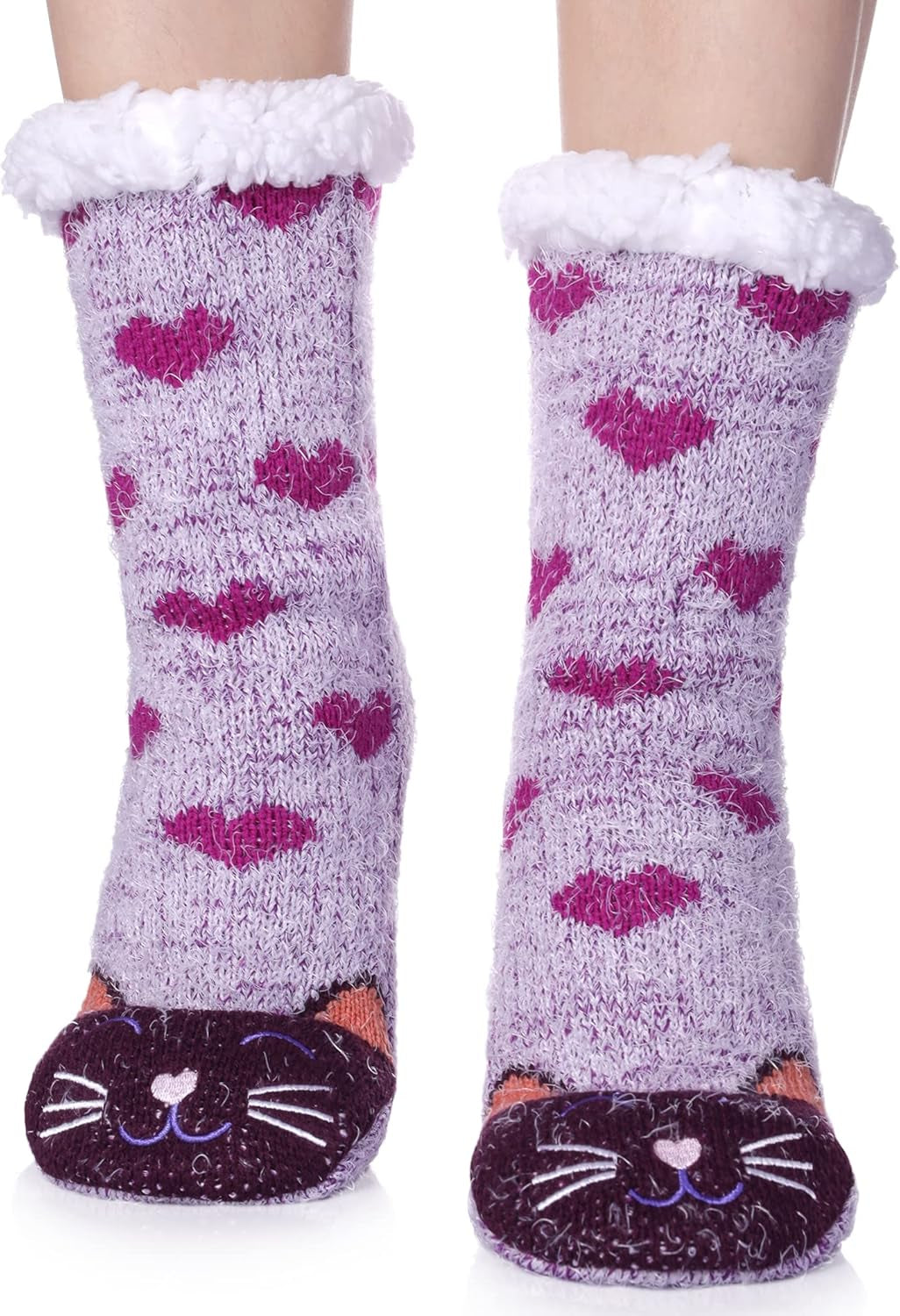 Womens Super Soft Cute Cartoon Animal Fuzzy Cozy Non-Slip Winter Slipper Socks