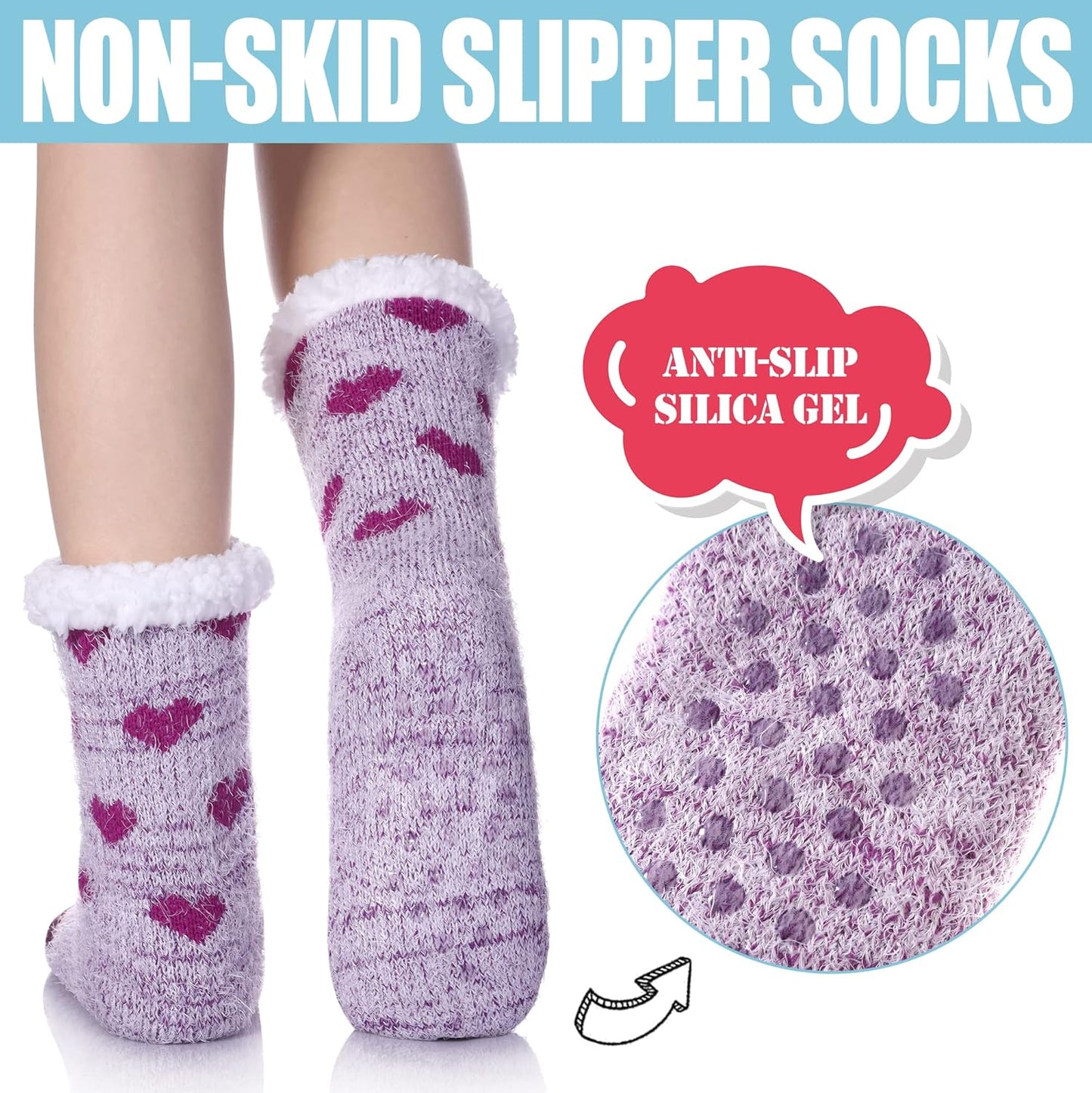 Womens Super Soft Cute Cartoon Animal Fuzzy Cozy Non-Slip Winter Slipper Socks