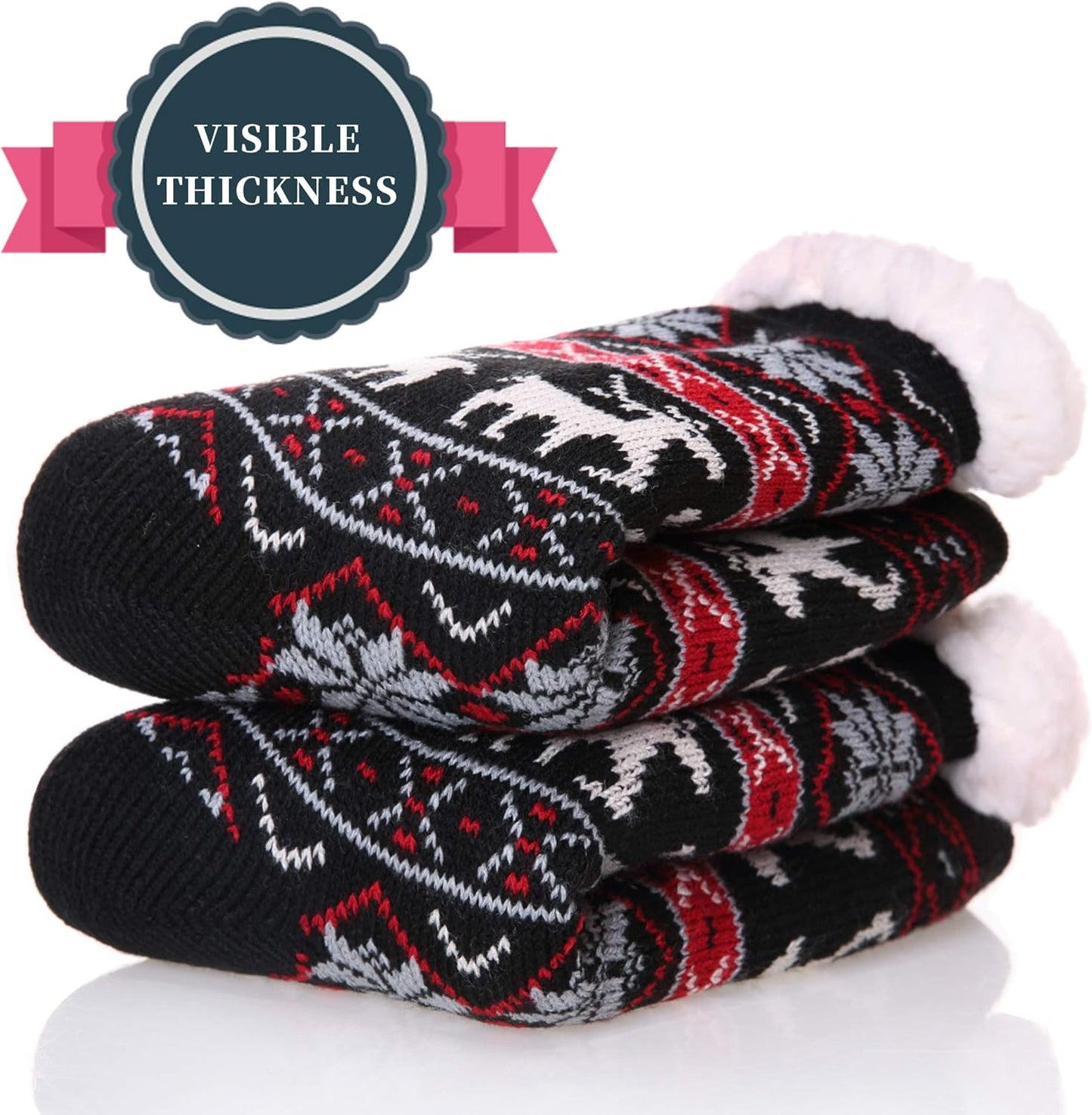Slipper Socks for Women with Grippers, Winter Warm Fuzzy Indoor Christmas Gifts Socks