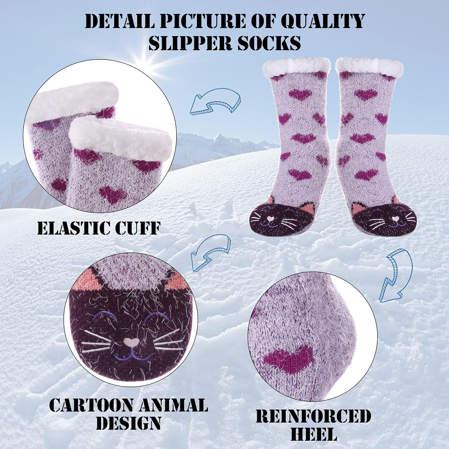 Womens Super Soft Cute Cartoon Animal Fuzzy Cozy Non-Slip Winter Slipper Socks
